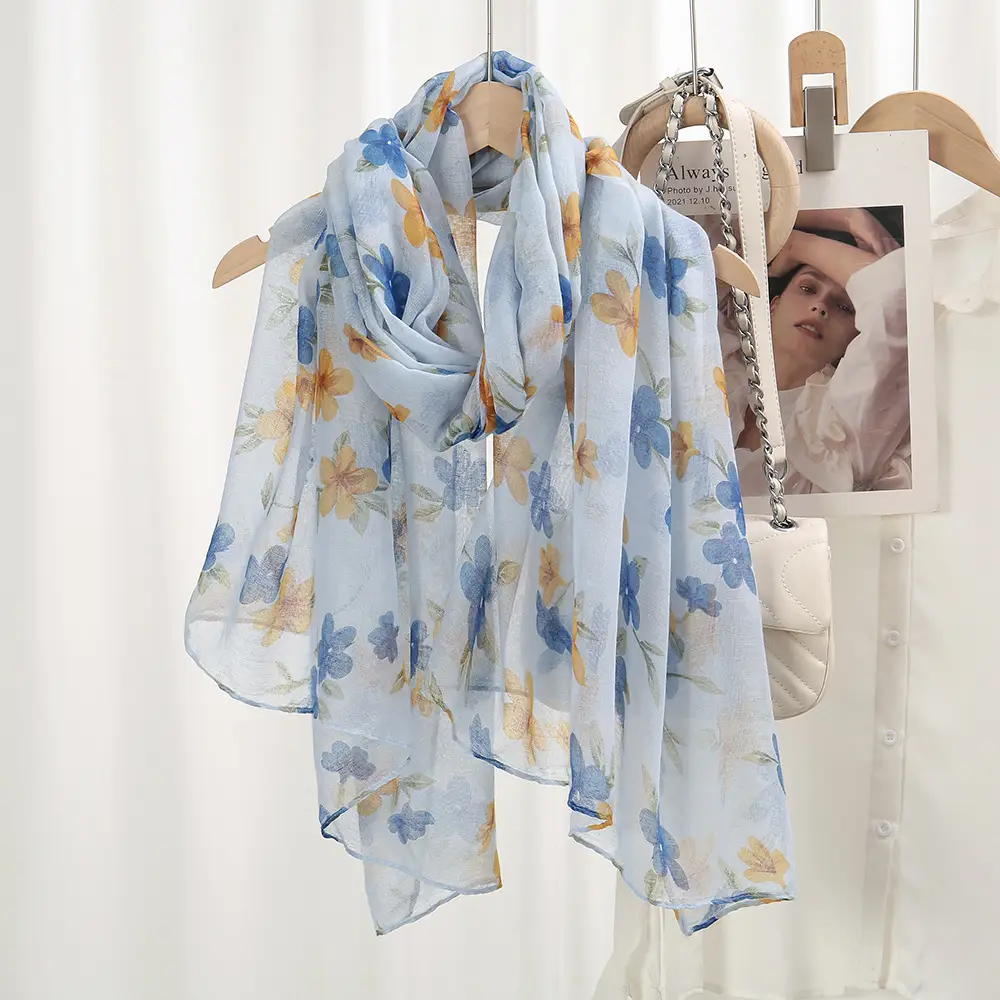 Women's Floral Silk Scarf Large Size Sunscreen Travel Shawl