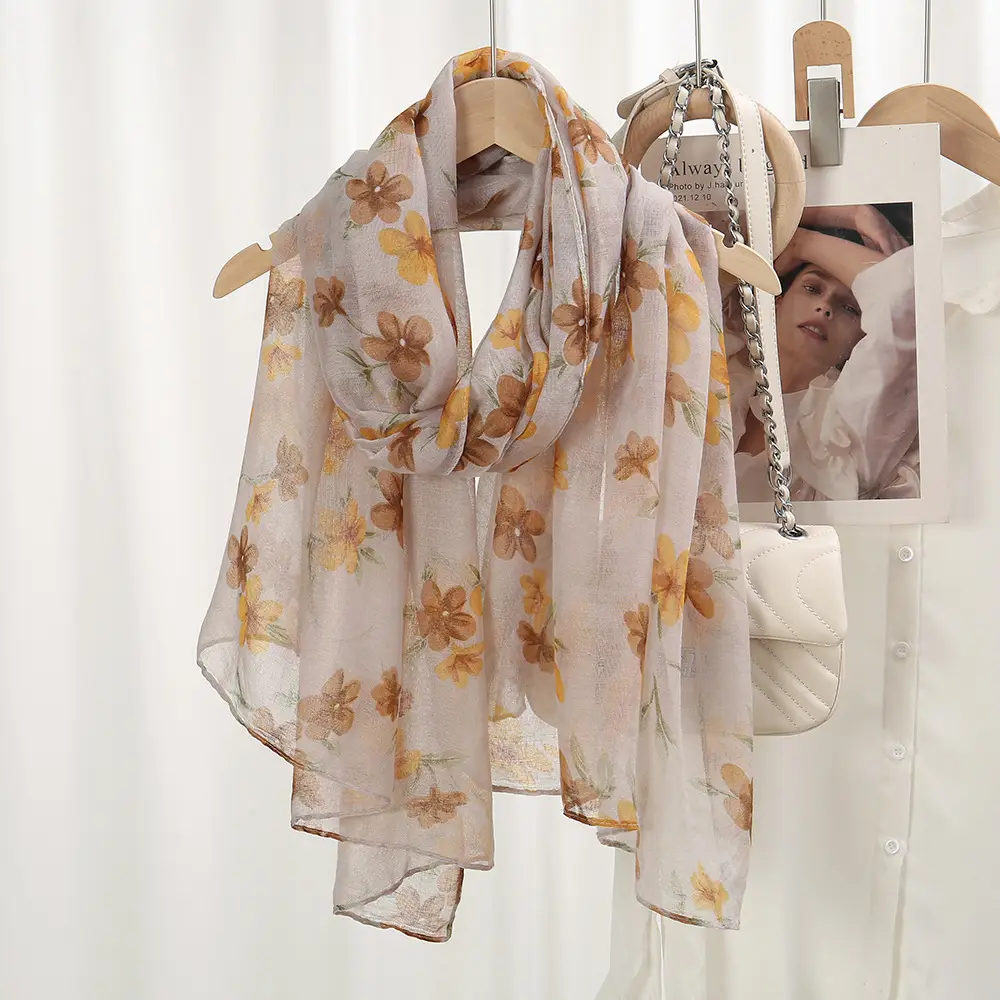 Women's Floral Silk Scarf Large Size Sunscreen Travel Shawl — feature 9