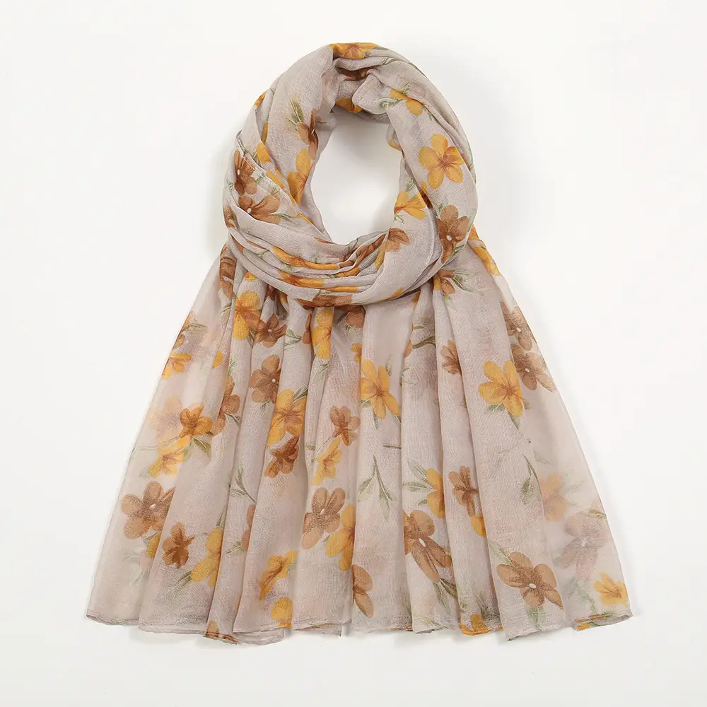 Women's Floral Silk Scarf Large Size Sunscreen Travel Shawl