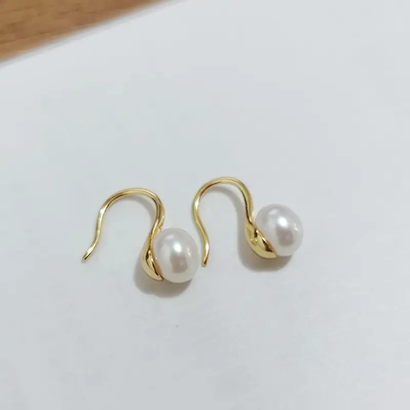 925 Silver Pearl Earrings 8-9mm High Heels - Image 3