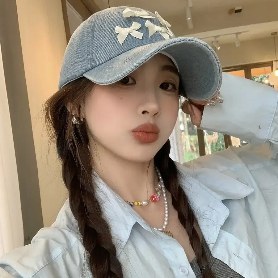 Women Denim Baseball Cap Blue Bowknot Light - Image 4