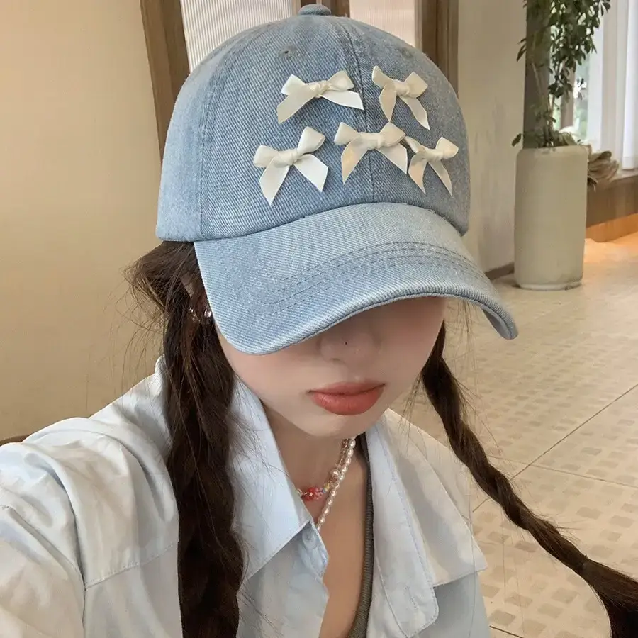 Women Denim Baseball Cap Blue Bowknot Light - Image 5