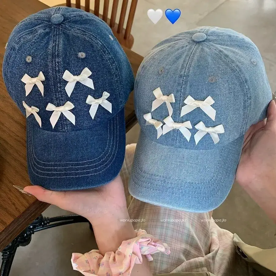 Women Denim Baseball Cap Blue Bowknot Light - Image 6