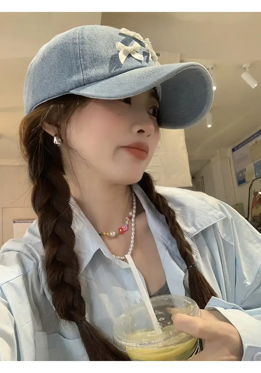 Women Denim Baseball Cap Blue Bowknot Light — feature 11