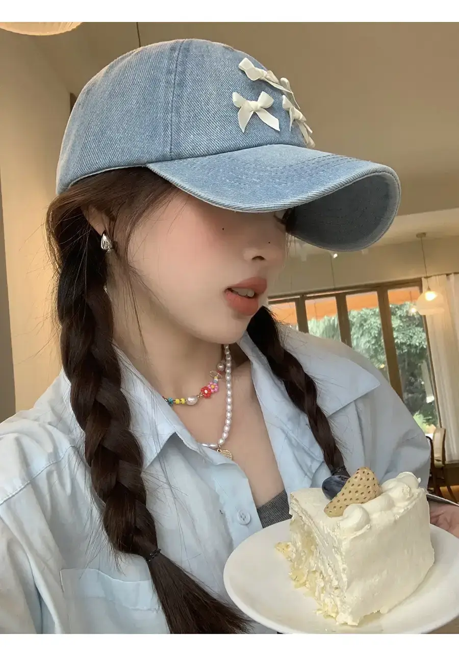 Women Denim Baseball Cap Blue Bowknot Light — feature 12