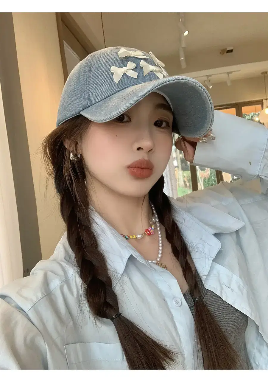 Women Denim Baseball Cap Blue Bowknot Light — feature 14