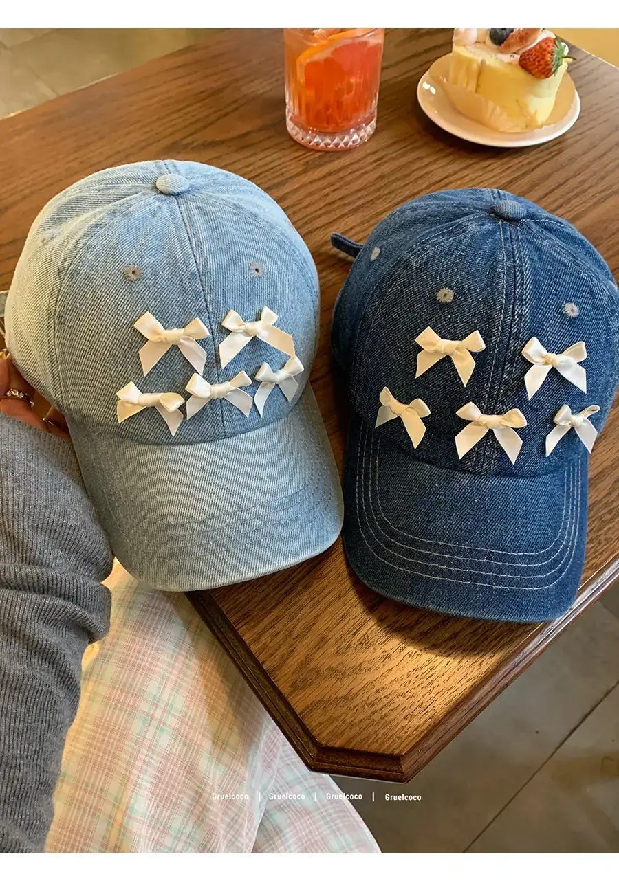 Women Denim Baseball Cap Blue Bowknot Light — feature 15