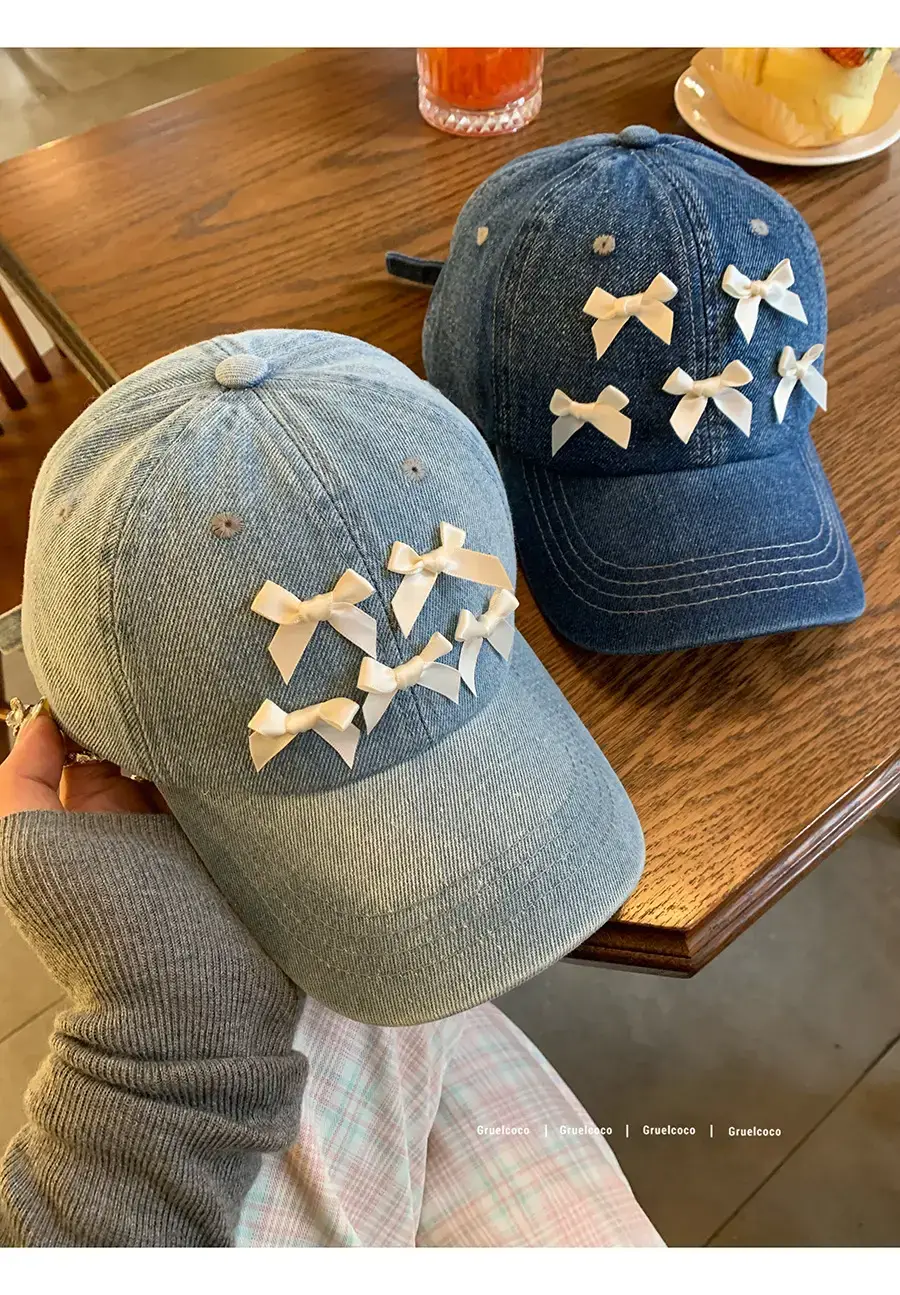 Women Denim Baseball Cap Blue Bowknot Light — feature 16