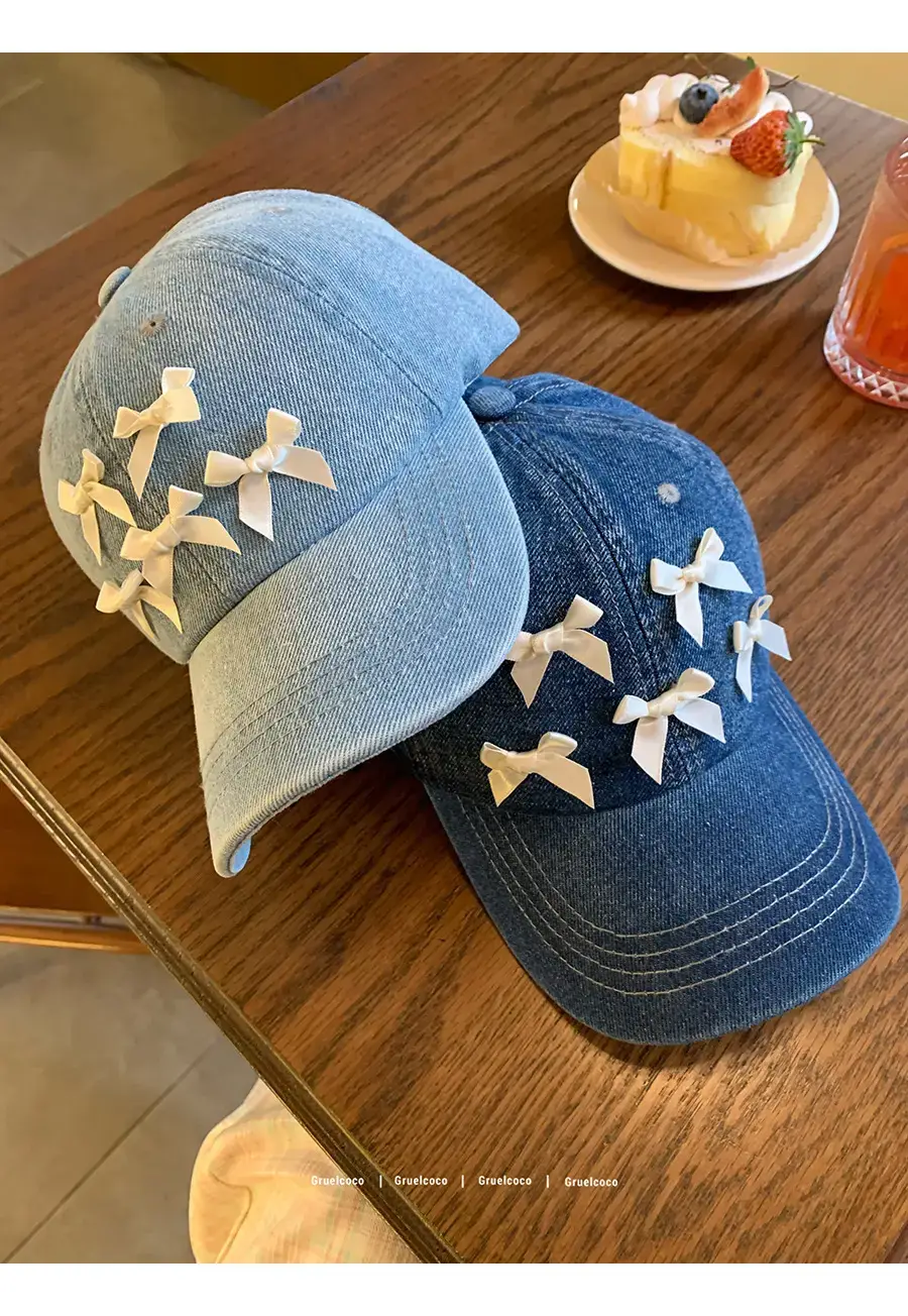 Women Denim Baseball Cap Blue Bowknot Light — feature 17