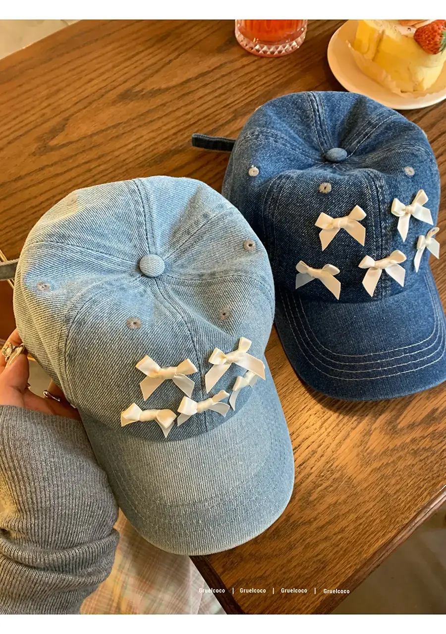 Women Denim Baseball Cap Blue Bowknot Light — feature 18