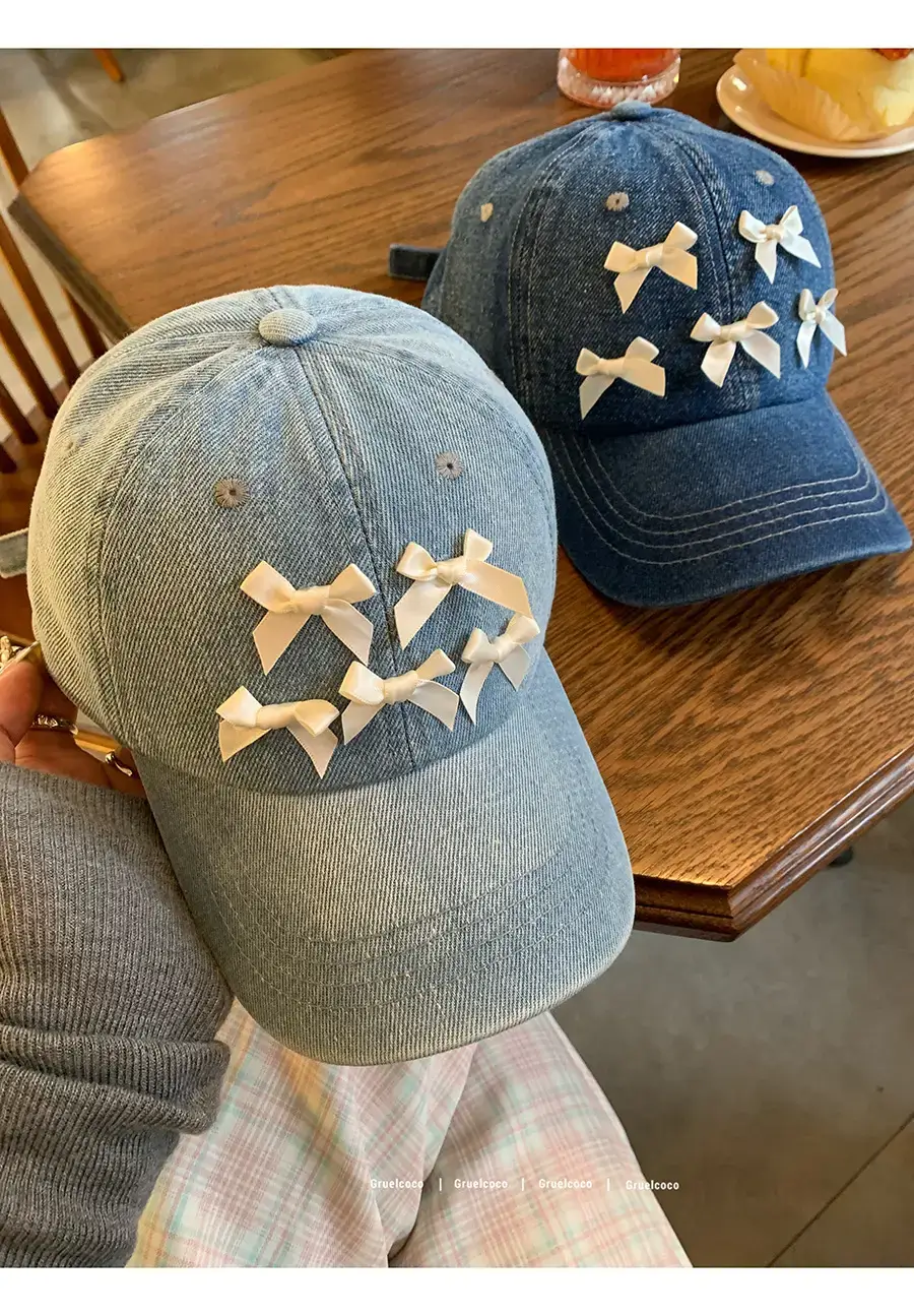 Women Denim Baseball Cap Blue Bowknot Light — feature 2