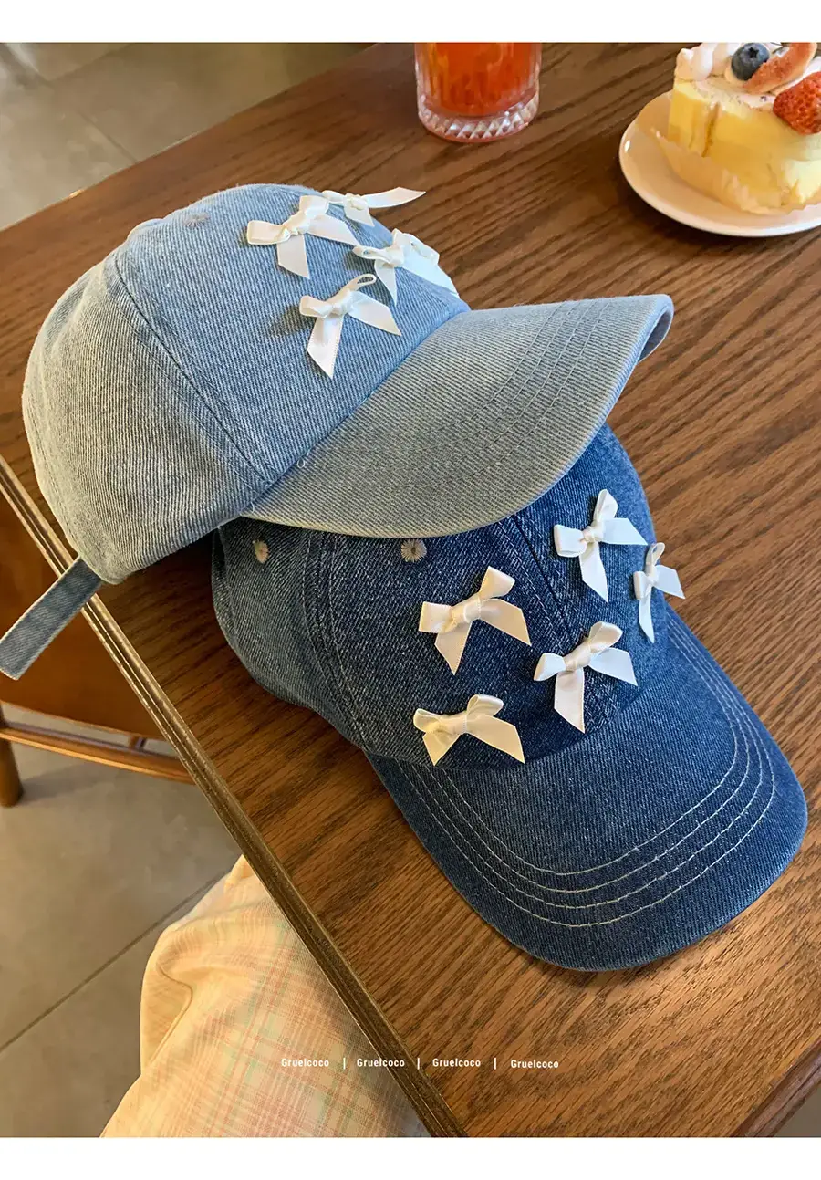 Women Denim Baseball Cap Blue Bowknot Light — feature 3