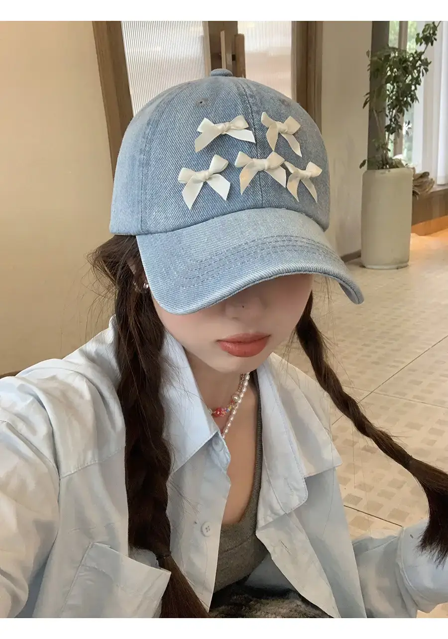 Women Denim Baseball Cap Blue Bowknot Light — feature 5