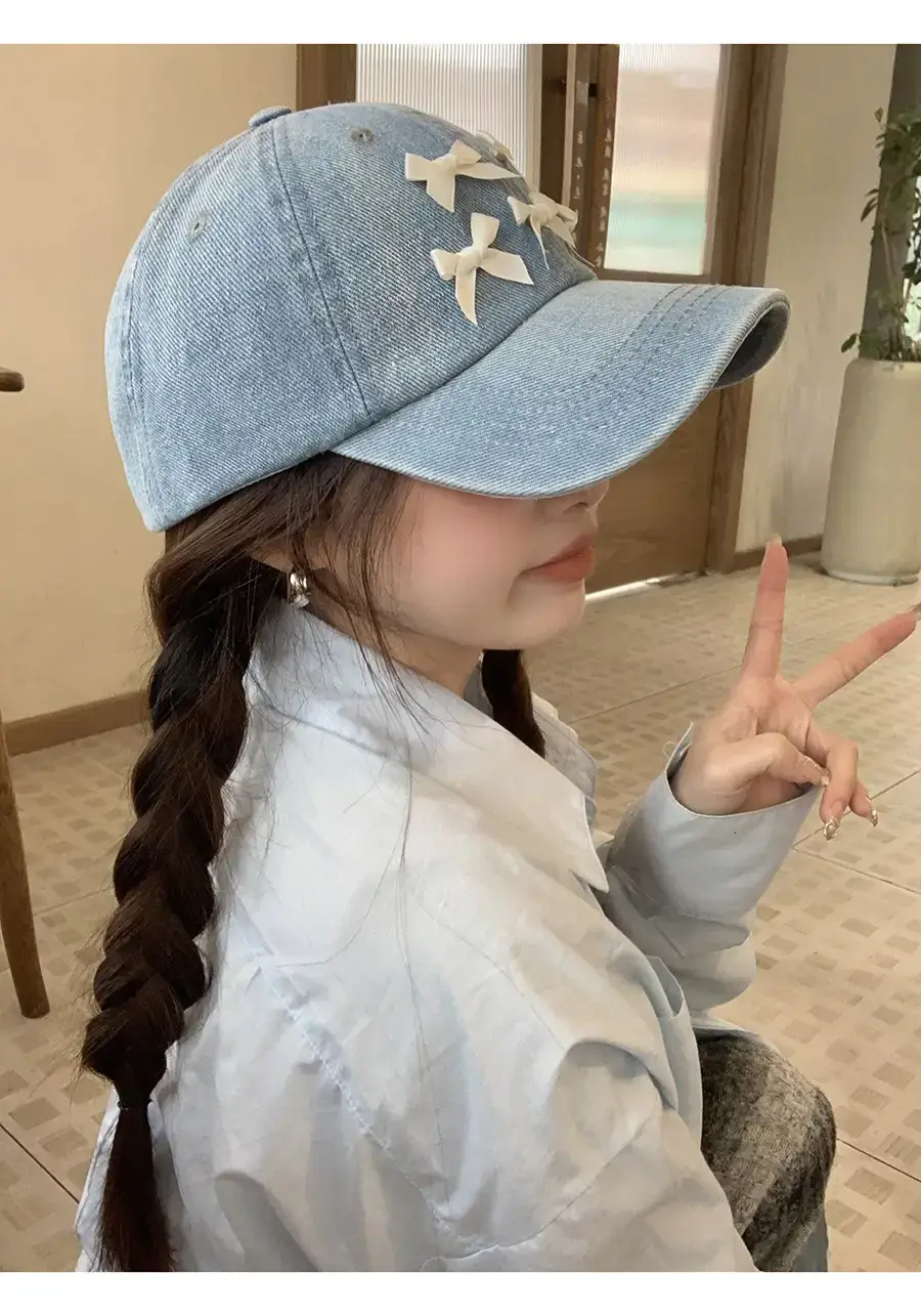 Women Denim Baseball Cap Blue Bowknot Light — feature 6