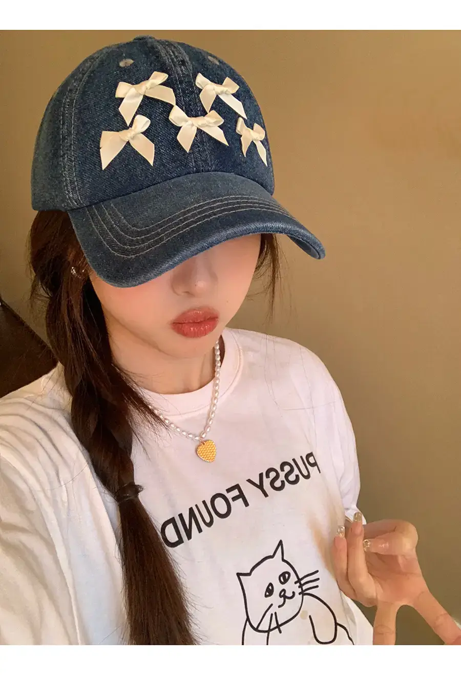 Women Denim Baseball Cap Blue Bowknot Light — feature 8