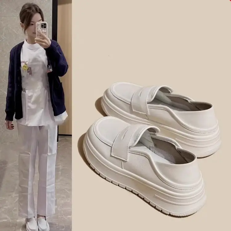 Spring nurse shoes women's soft bottom non-slip breathable 2024 new two-way thick bottom white slip-on shoes — feature 2