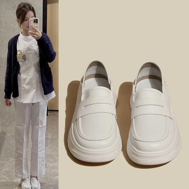Spring nurse shoes women's soft bottom non-slip breathable 2024 new two-way thick bottom white slip-on shoes — feature 3