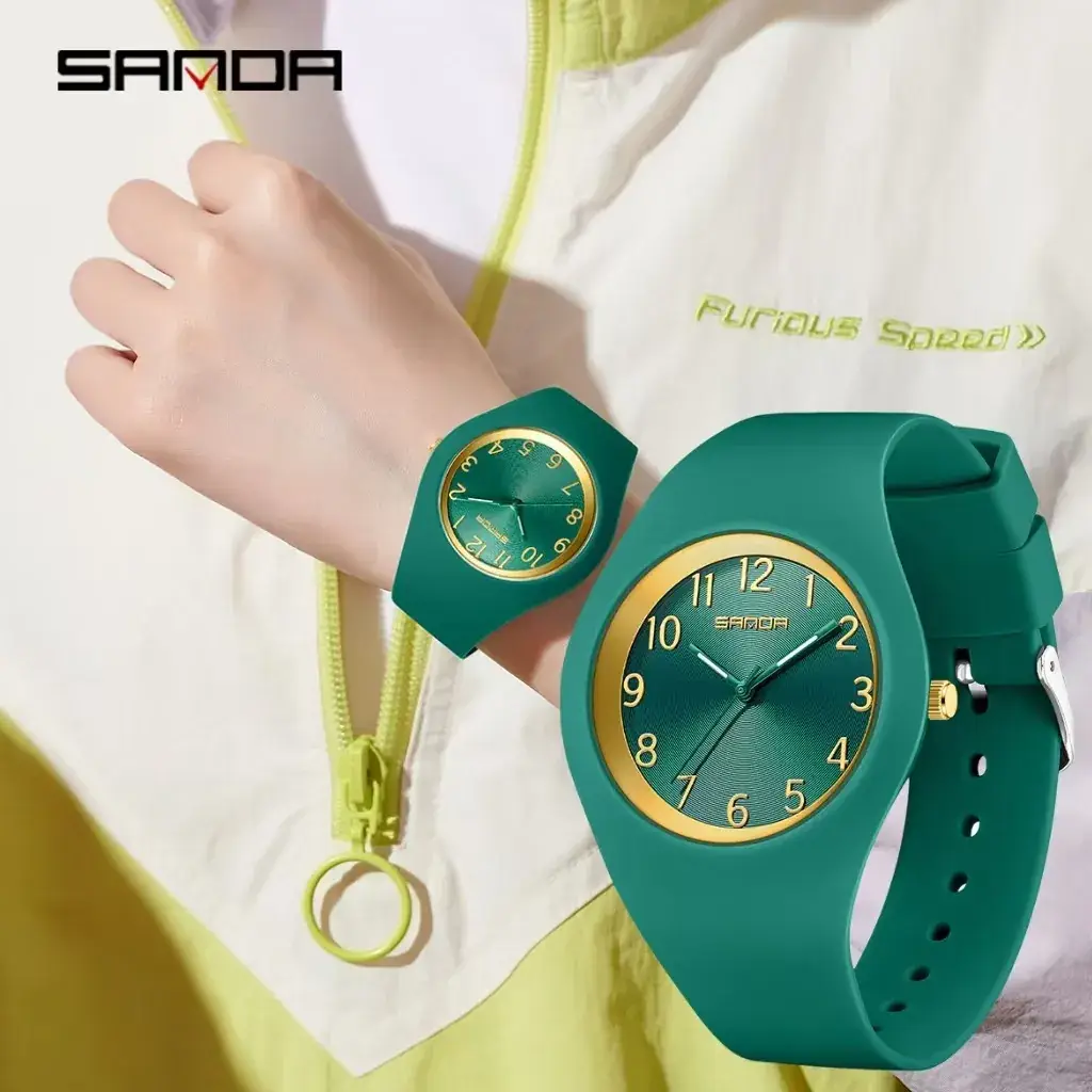 Sanda Red Silicone Student Watch with Yellow Dial - Image 7