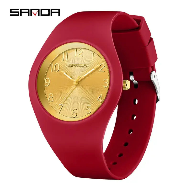 Sanda Red Silicone Student Watch with Yellow Dial - Image 8