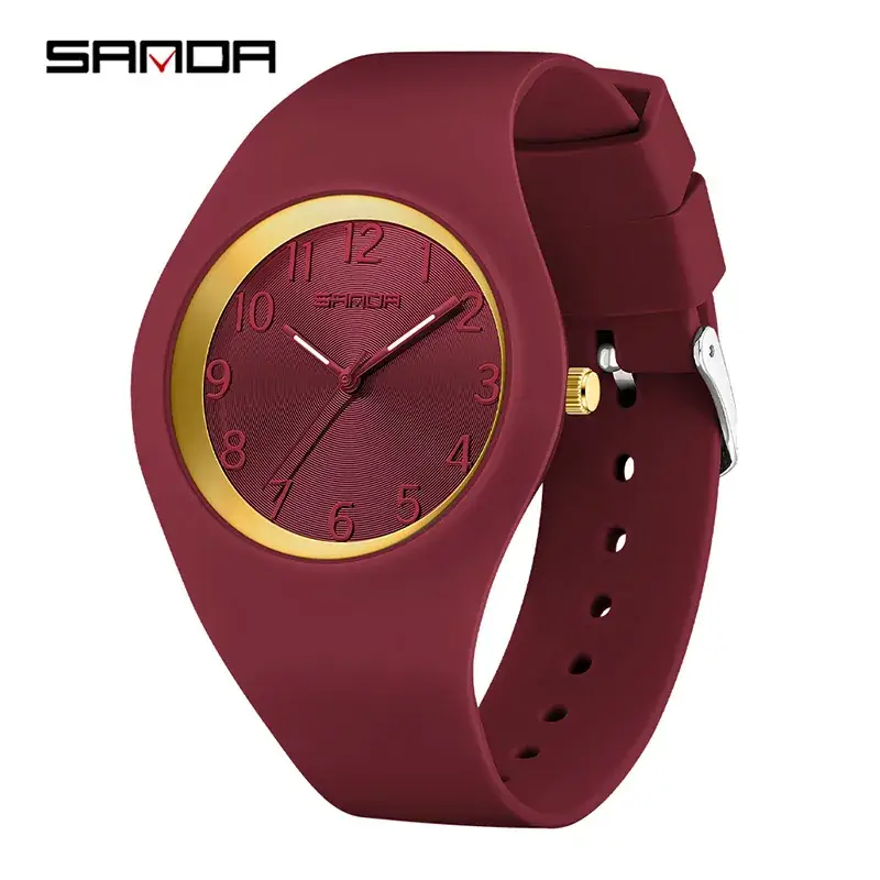 Sanda Red Silicone Student Watch with Yellow Dial - Image 5