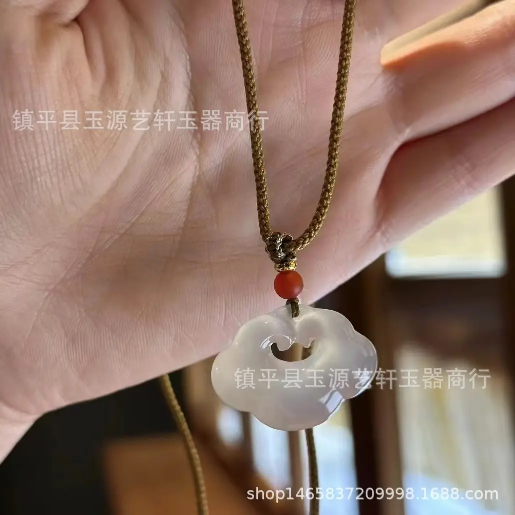 Women's White Agate Xiangyun Lock Necklace with Red Stone - Image 5