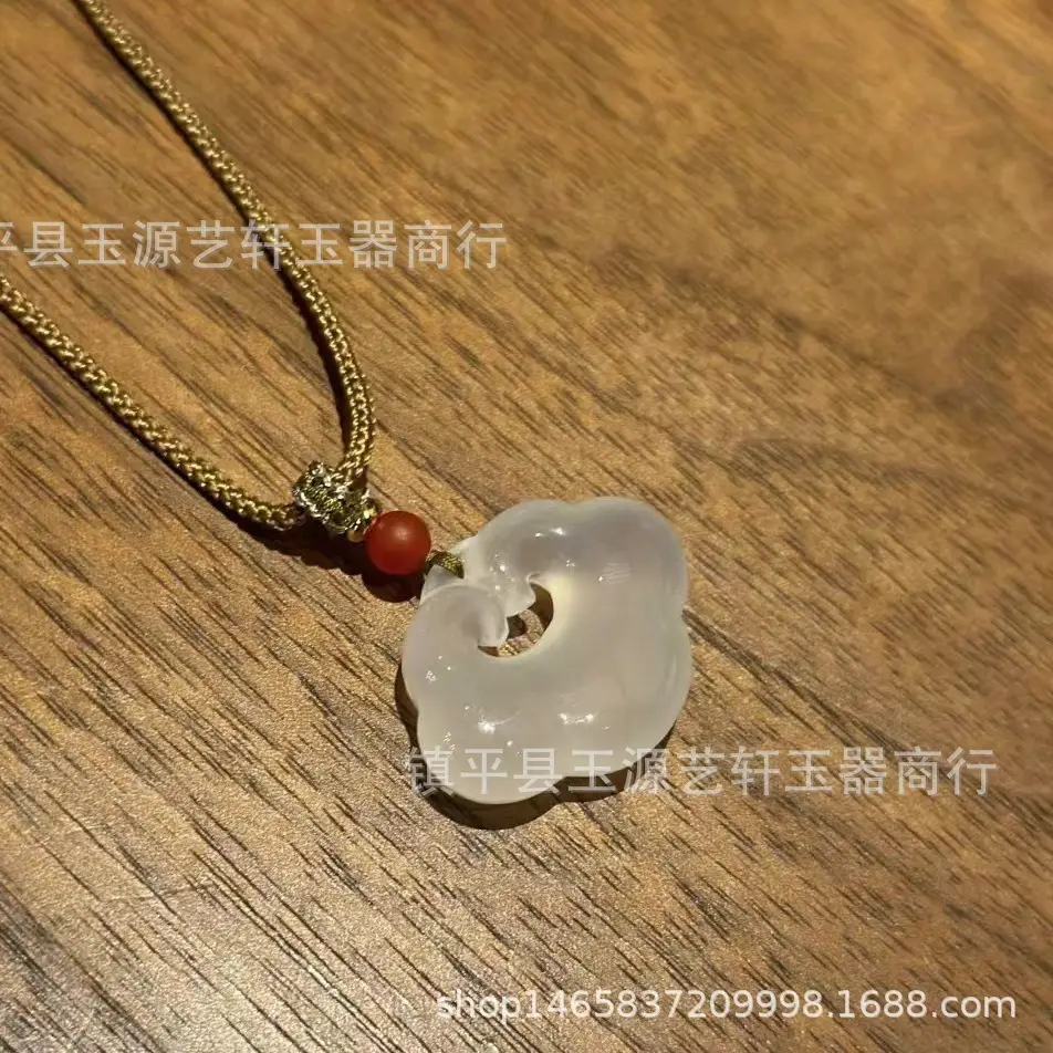 Women's White Agate Xiangyun Lock Necklace with Red Stone - Image 6