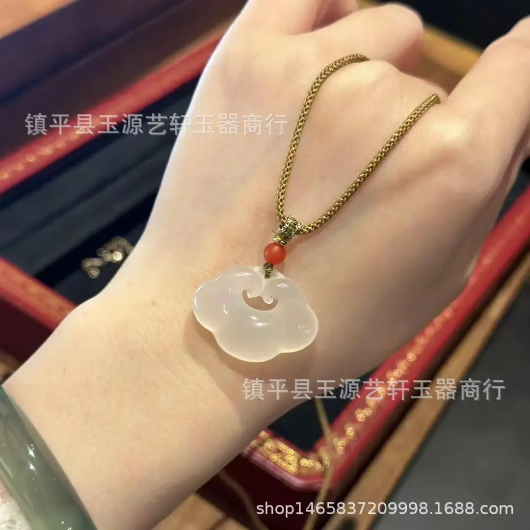 Women's White Agate Xiangyun Lock Necklace with Red Stone - Image 7