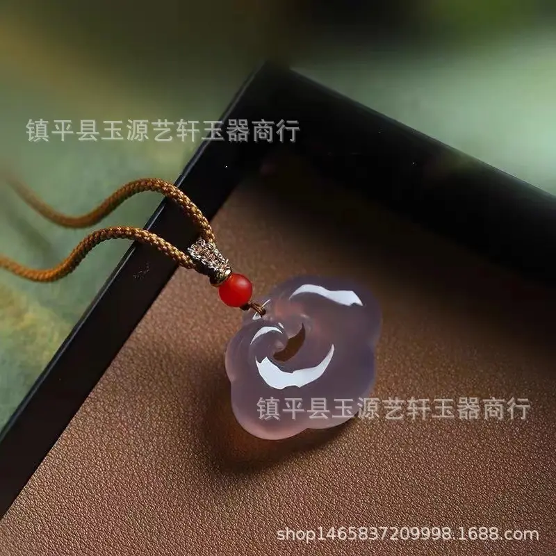 Women's White Agate Xiangyun Lock Necklace with Red Stone — feature 1