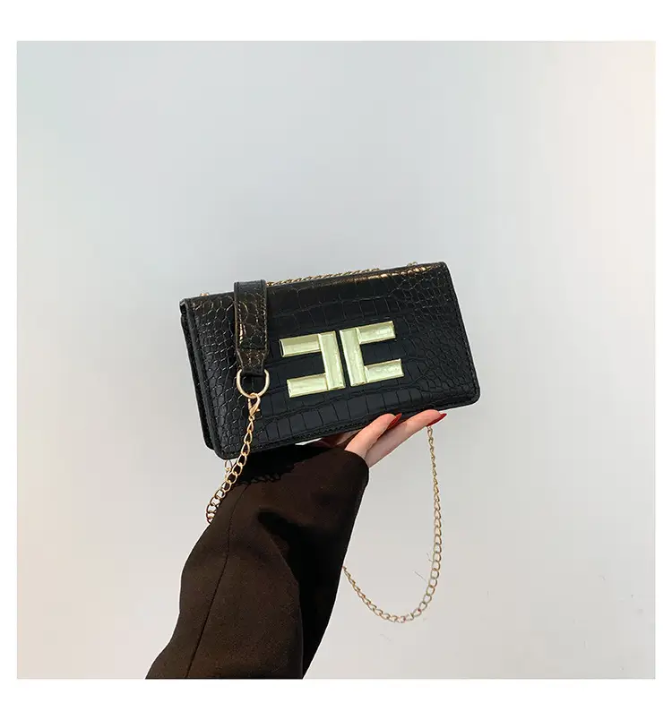 Korean Style Black Chain Crossbody Bag for Women