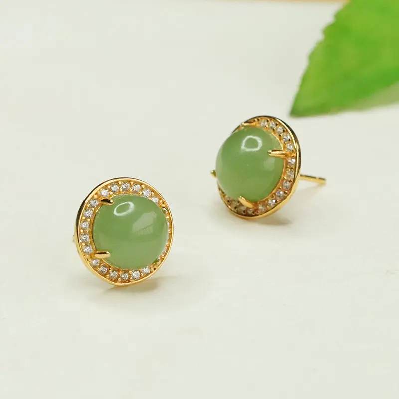 Aiyu Green Jade Round Earrings S925 Silver - Image 4