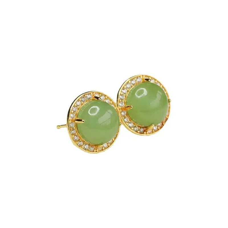 Aiyu Green Jade Round Earrings S925 Silver - Image 5