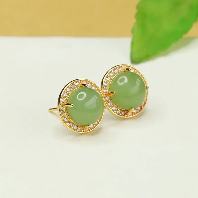 Aiyu Green Jade Round Earrings S925 Silver — feature 5