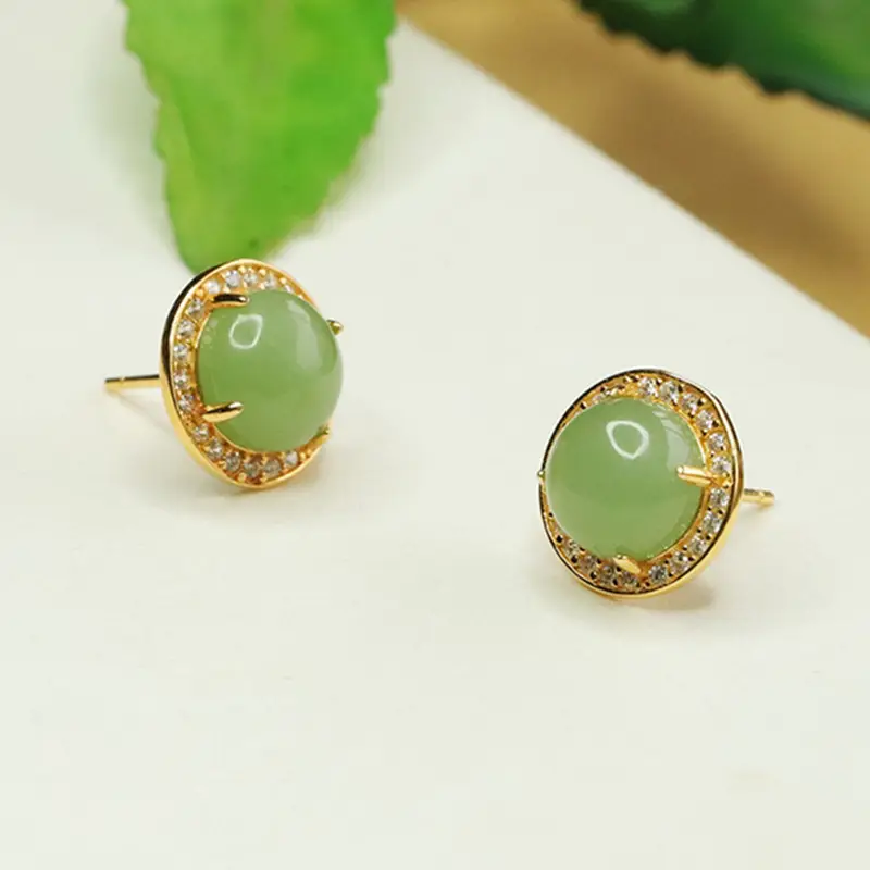 Aiyu Green Jade Round Earrings S925 Silver — feature 9
