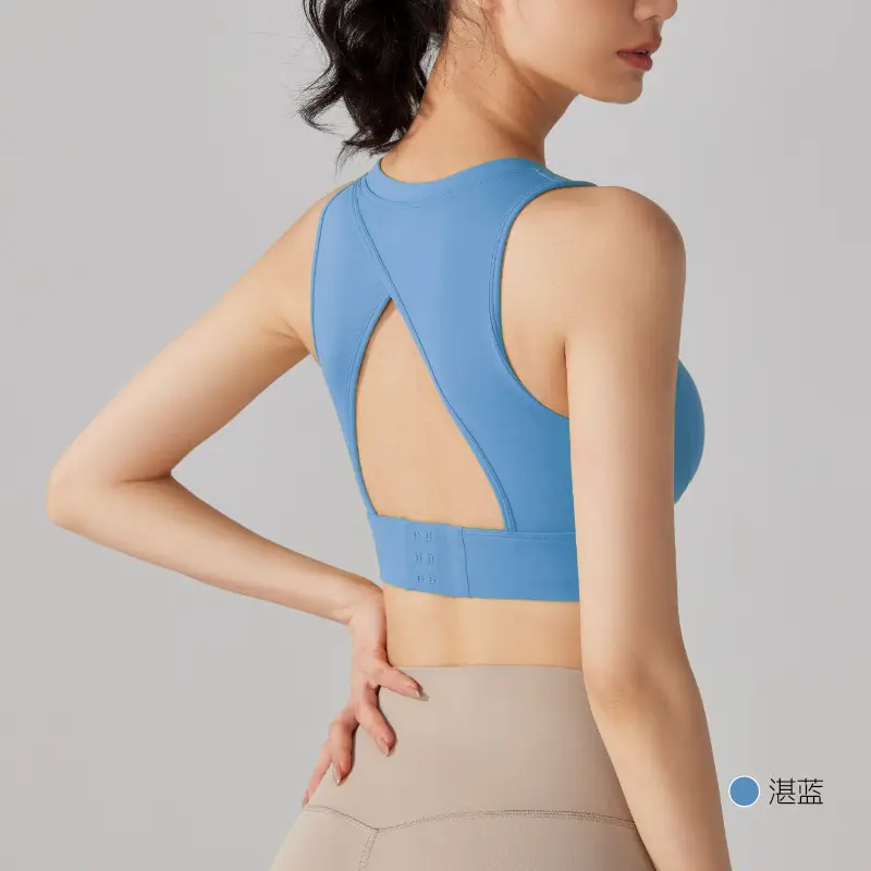 Women's Black Back Cut-Out Sports Bra with Integrated Cup - Image 9