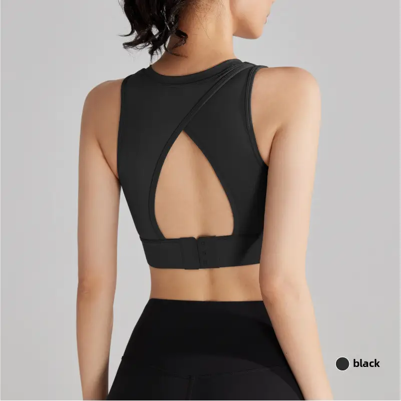Women's Black Back Cut-Out Sports Bra with Integrated Cup - Image 12