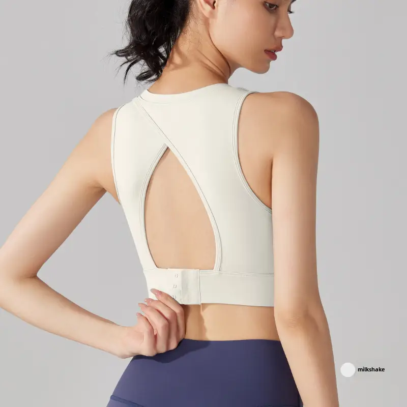 Women's Black Back Cut-Out Sports Bra with Integrated Cup - Image 17