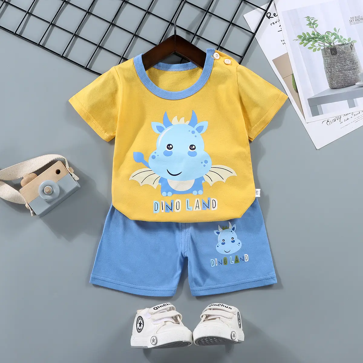 Pink Cute Bear Print Baby Boys Cotton Shorts Set - Image 43