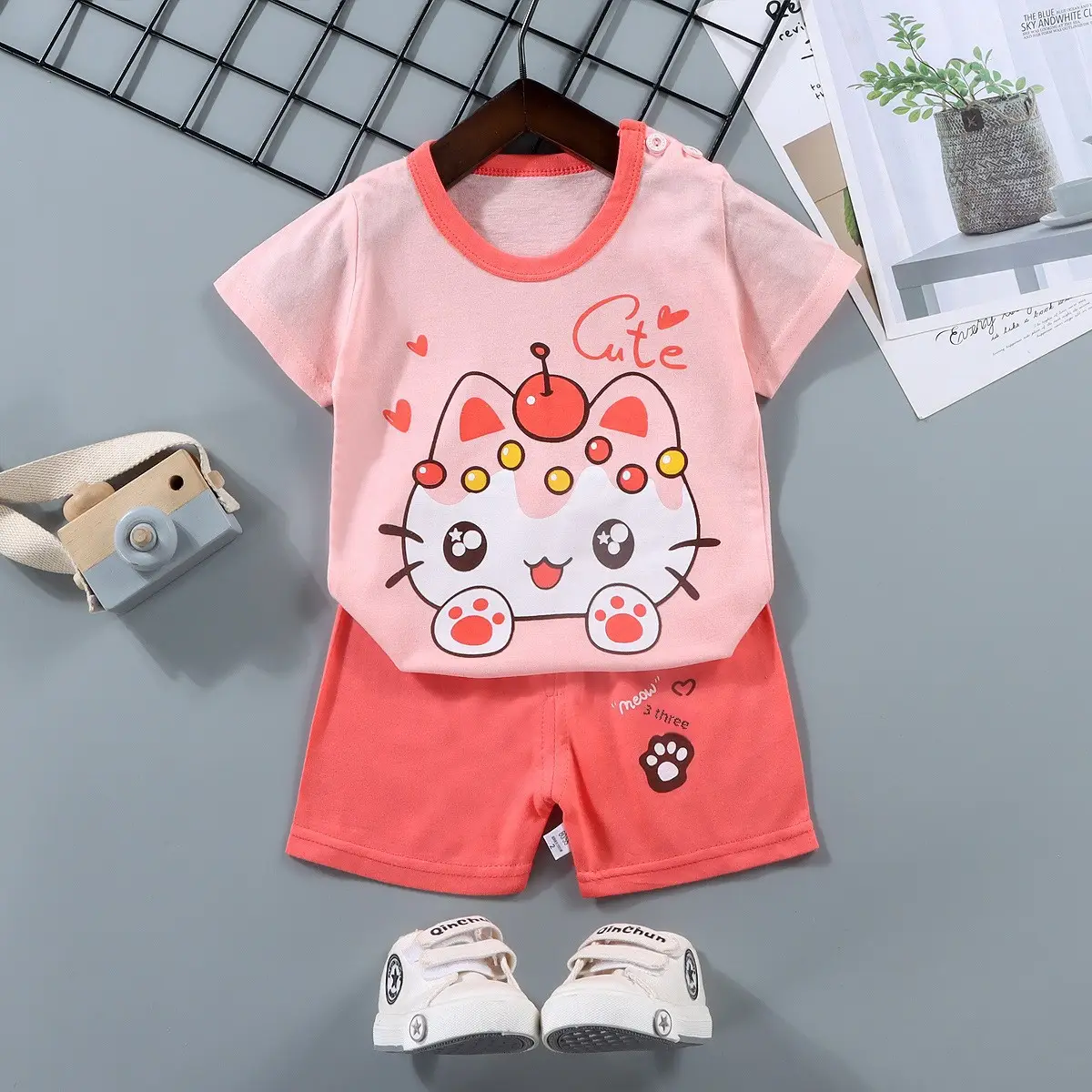Pink Cute Bear Print Baby Boys Cotton Shorts Set - Image 25
