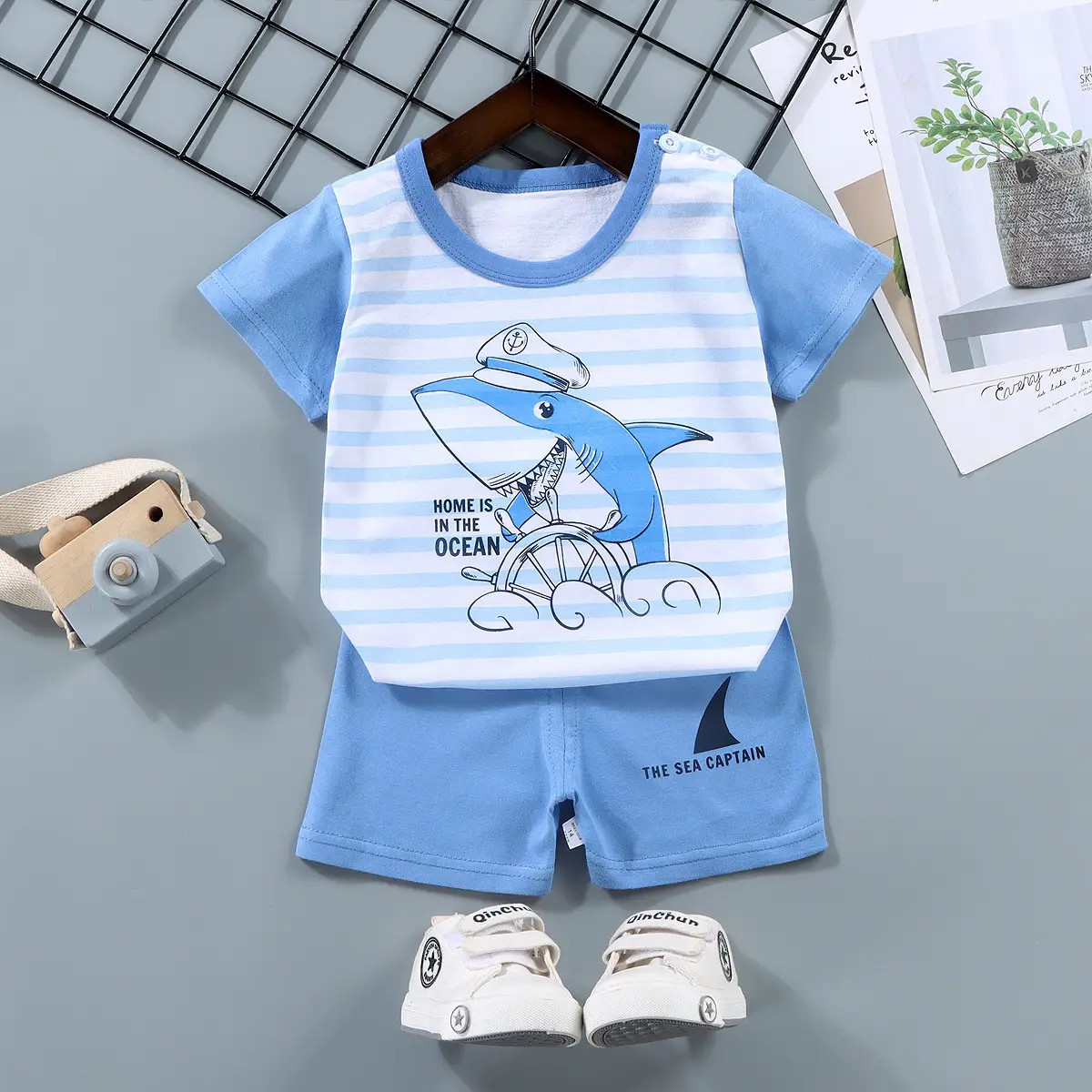 Pink Cute Bear Print Baby Boys Cotton Shorts Set - Image 27