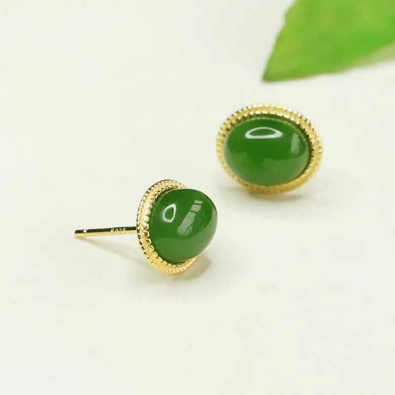 Green Jade Earrings S925 Silver Inlay - Image 3