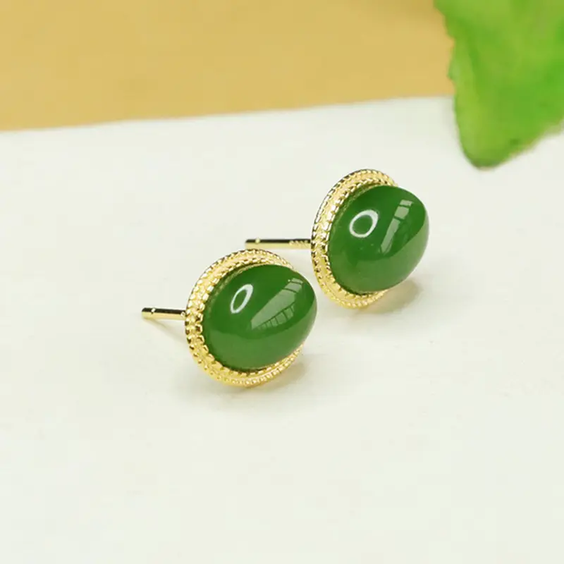 Green Jade Earrings S925 Silver Inlay - Image 4