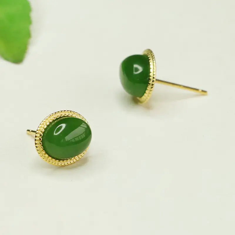 Green Jade Earrings S925 Silver Inlay — feature 9