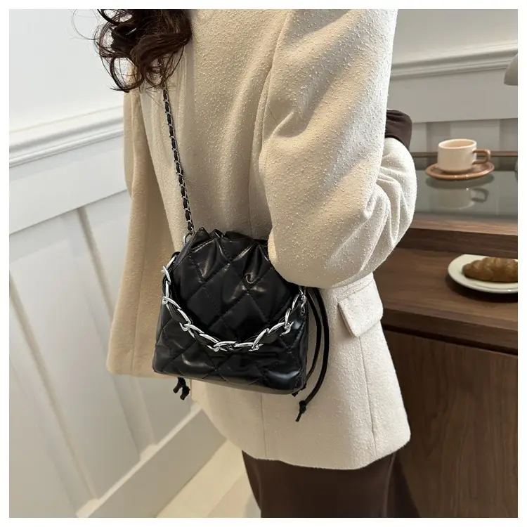 Black Quilted Chain Mini Shoulder Bag for Women — feature 19