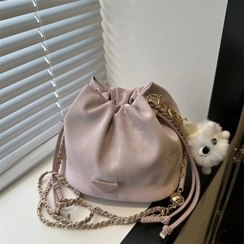 Pink Drawstring Shoulder Bag for Women 2024 Spring - Image 11