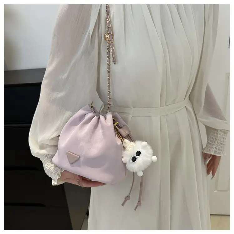 Pink Drawstring Shoulder Bag for Women 2024 Spring — feature 17