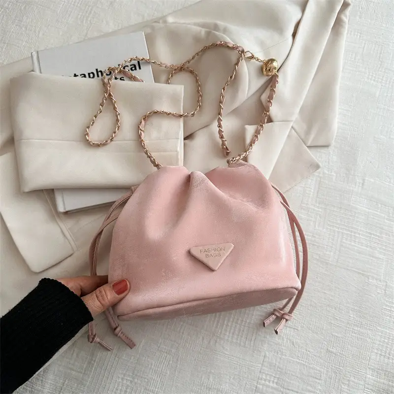 Pink Drawstring Shoulder Bag for Women 2024 Spring - Image 3