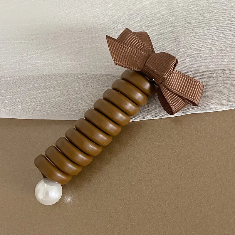 Elegant Brown Bow Hair Rope for High Ponytail - Image 3