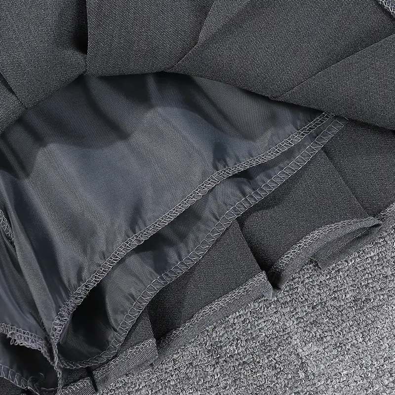 Double Belt Pleated Gray Skirt High Waist Women