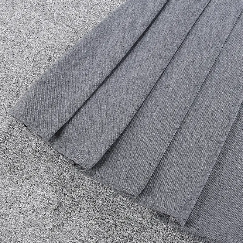 Double Belt Pleated Gray Skirt High Waist Women — feature 8