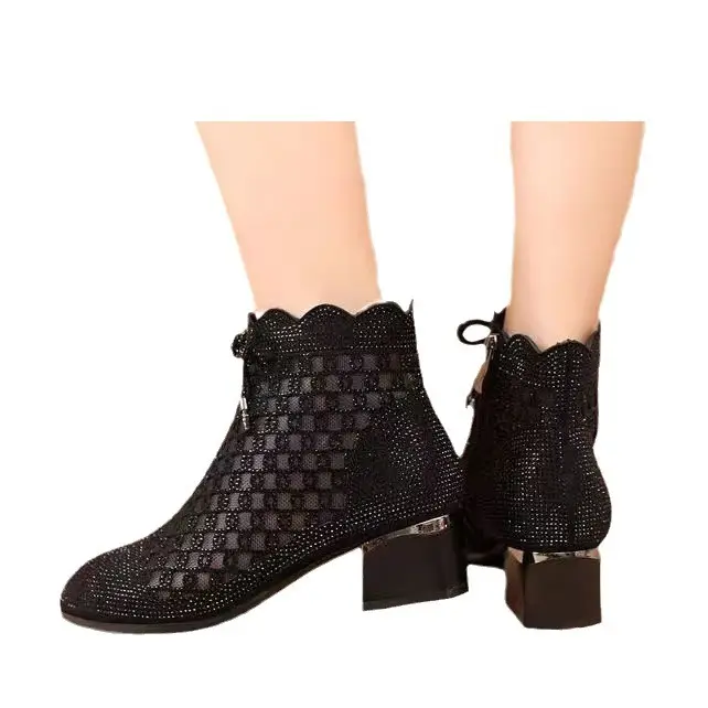 Black Chunky Heel Mesh Sandals for Women 2024 - Image 6